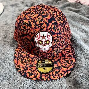 New Era Día de los Muertos Houston Astros Logo Skull Cap -Orange and Black - 7.5